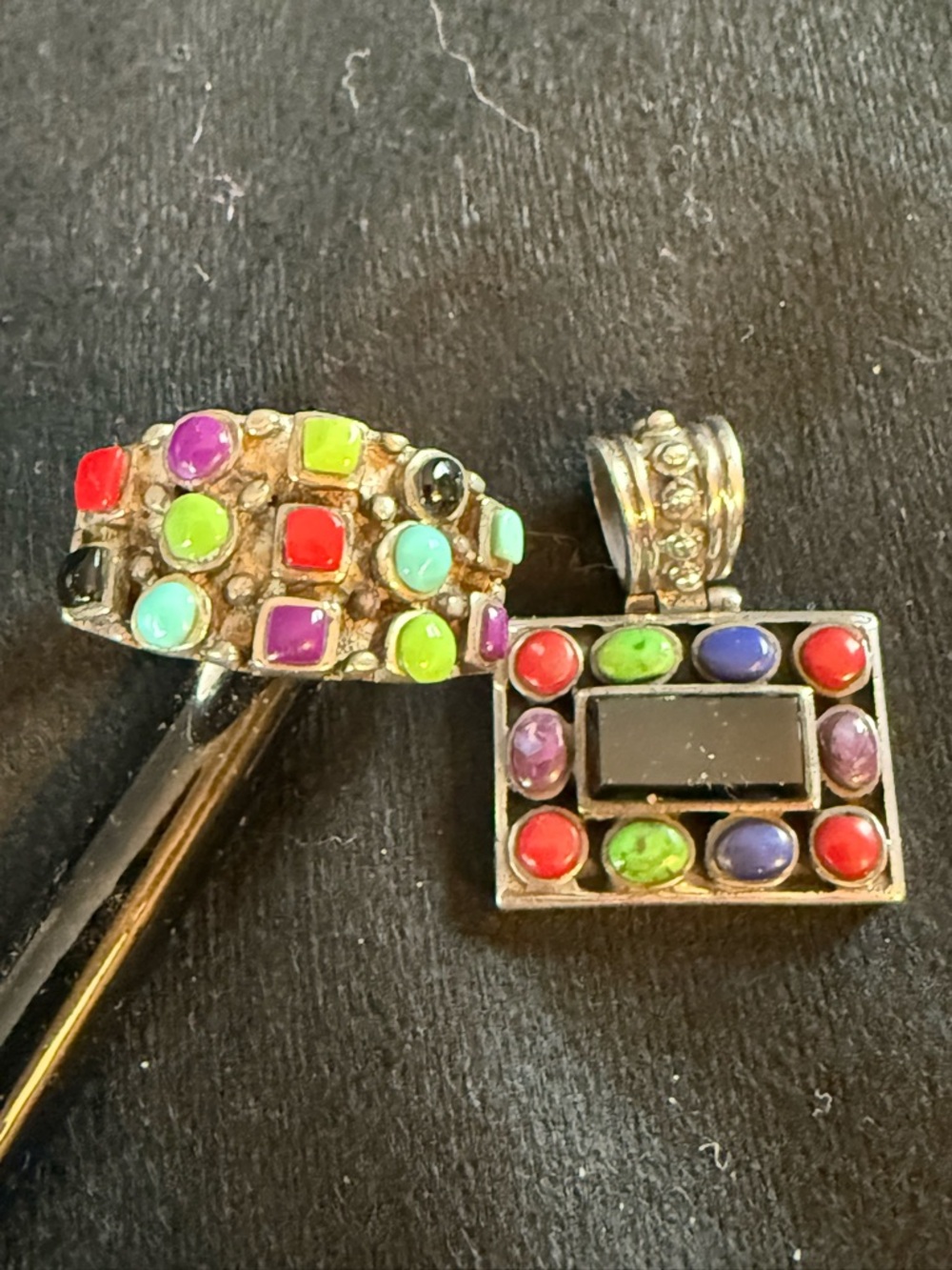 Multicolor Gemstone-Style Women's Ring and Pendant Set